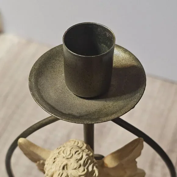 Single House Of Lloyd  Vintage Cherub Angel Candle Taper Holder Metal Resin 11" - Picture 9 of 11